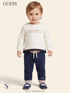 NWT GUESS Baby Girl Floral Logo Sweatshirt & Joggers Set 6-9 Months